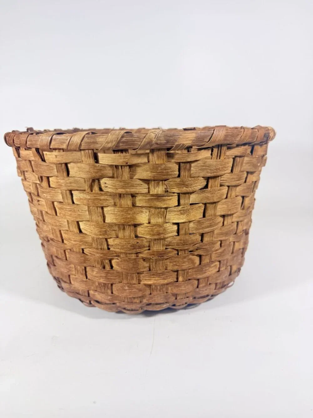 Basket Antique Splint Oak Woven Cotten Harvest Picking North Carolina Handmade